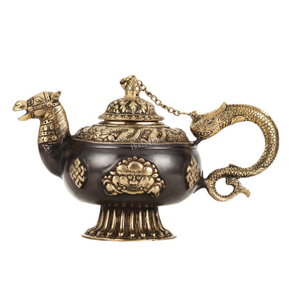Brass Monastery Kettle for ritual Dragon and horse