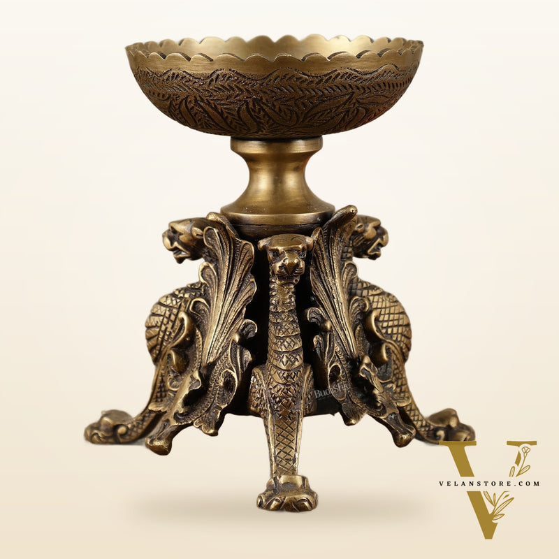 Brass Multi-Purpose Bowl with Yali Lion Stand | 8"