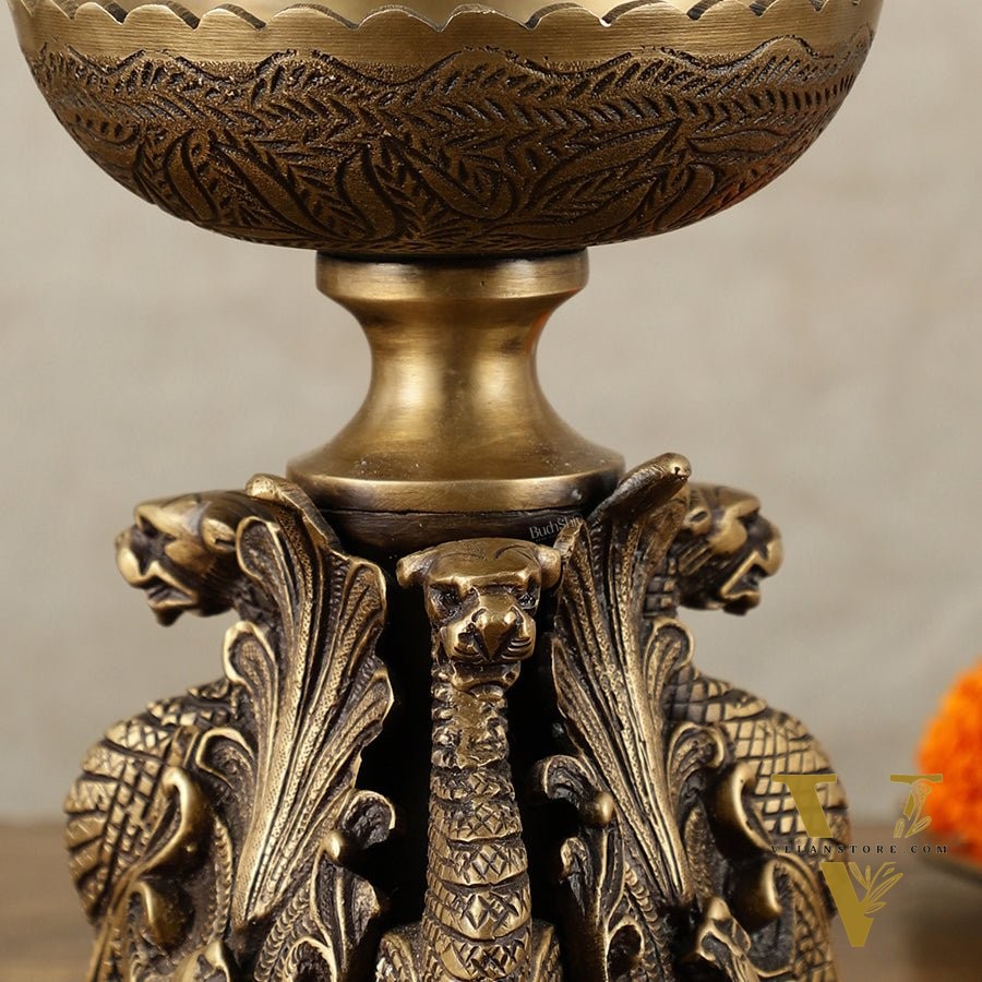 Brass Multi-Purpose Bowl with Yali Lion Stand | 8"