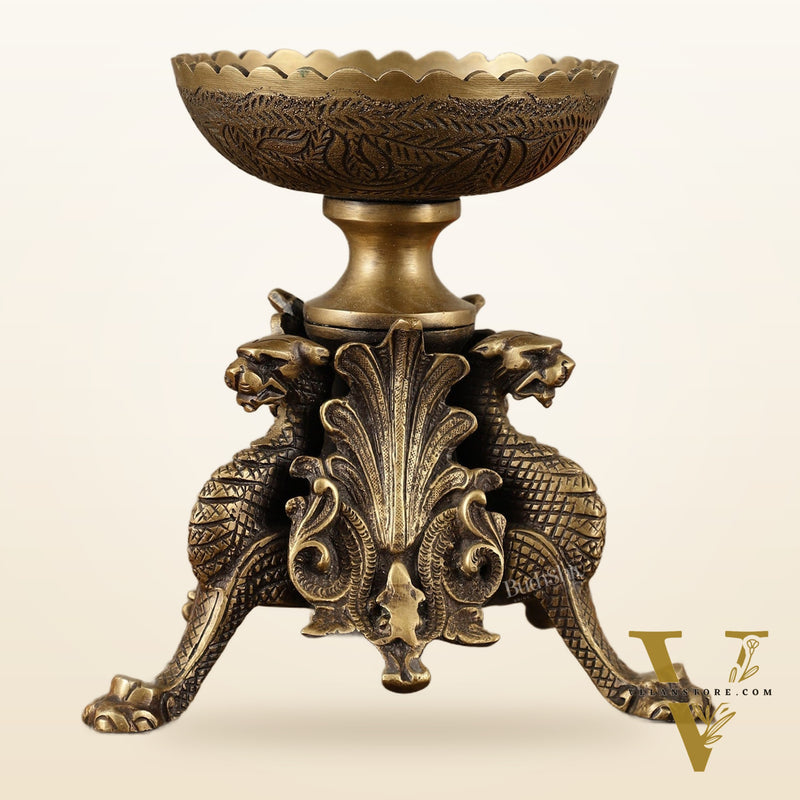 Brass Multi-Purpose Bowl with Yali Lion Stand | 8"