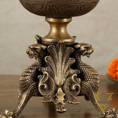 Brass Multi-Purpose Bowl with Yali Lion Stand | 8"