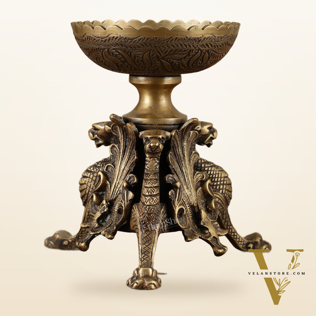 Brass Multi-Purpose Bowl with Yali Lion Stand | 8"