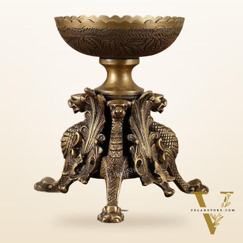 Brass Multi-Purpose Bowl with Yali Lion Stand | 8"