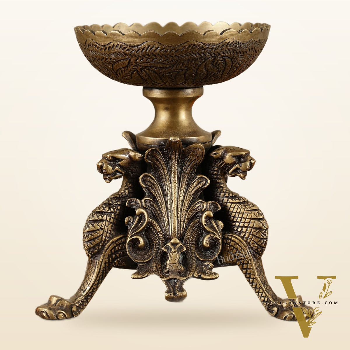 Brass Multi-Purpose Bowl with Yali Lion Stand | 8"