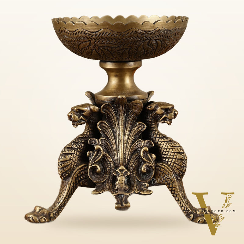 Brass Multi-Purpose Bowl with Yali Lion Stand | 8"