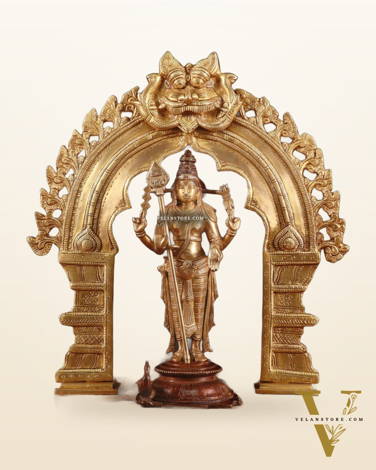 Brass Murugan Swamy Statue & Prabhavali Arch Frame 17"