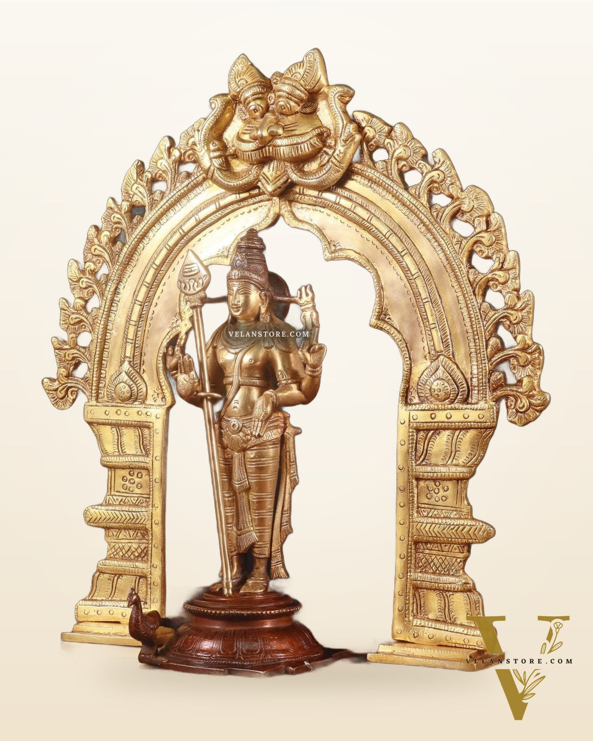 Brass Murugan Swamy Statue & Prabhavali Arch Frame 17"