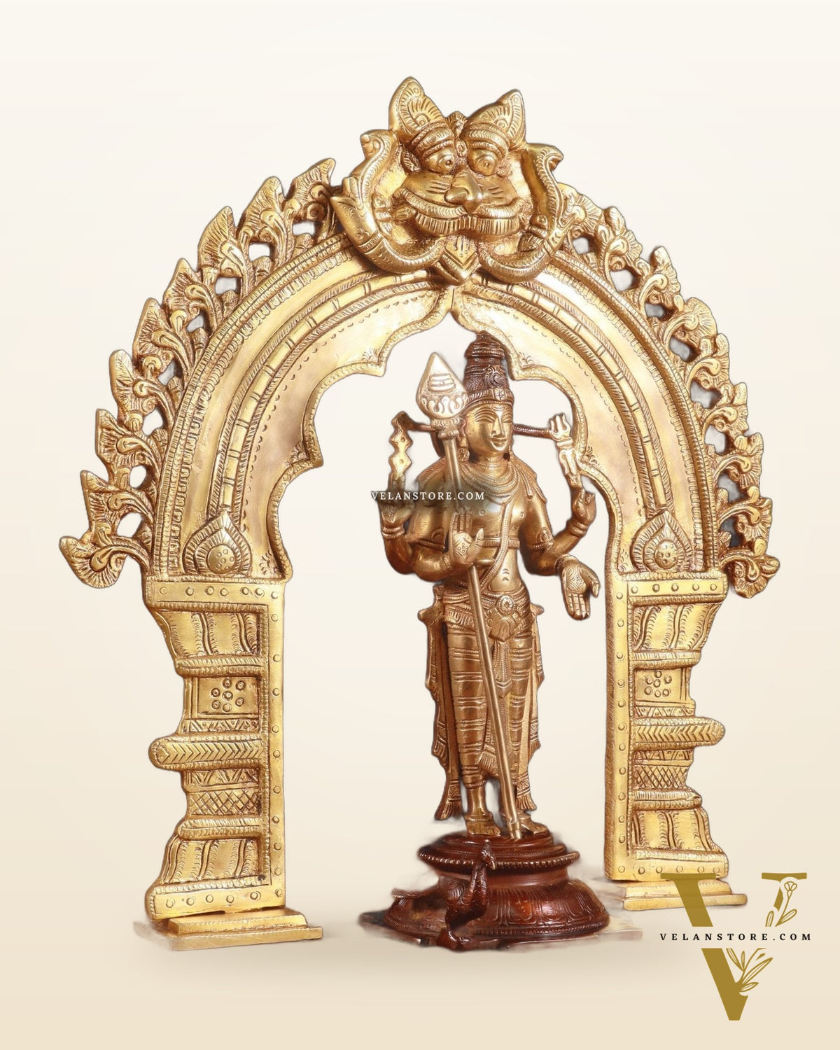 Brass Murugan Swamy Statue & Prabhavali Arch Frame 17"