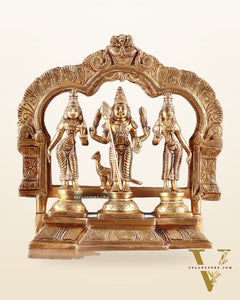 Brass Murugan Valli Deivayanai Idol Set with Prabhavali – 8.5”