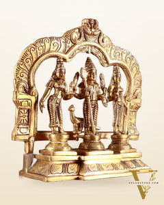 Brass Murugan Valli Deivayanai Idol Set with Prabhavali – 8.5”