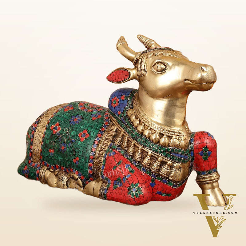 Brass Nandi Idol with Exquisite Stonework 20 inch