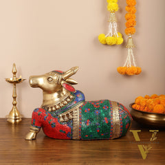 Brass Nandi Idol with Exquisite Stonework 20 inch
