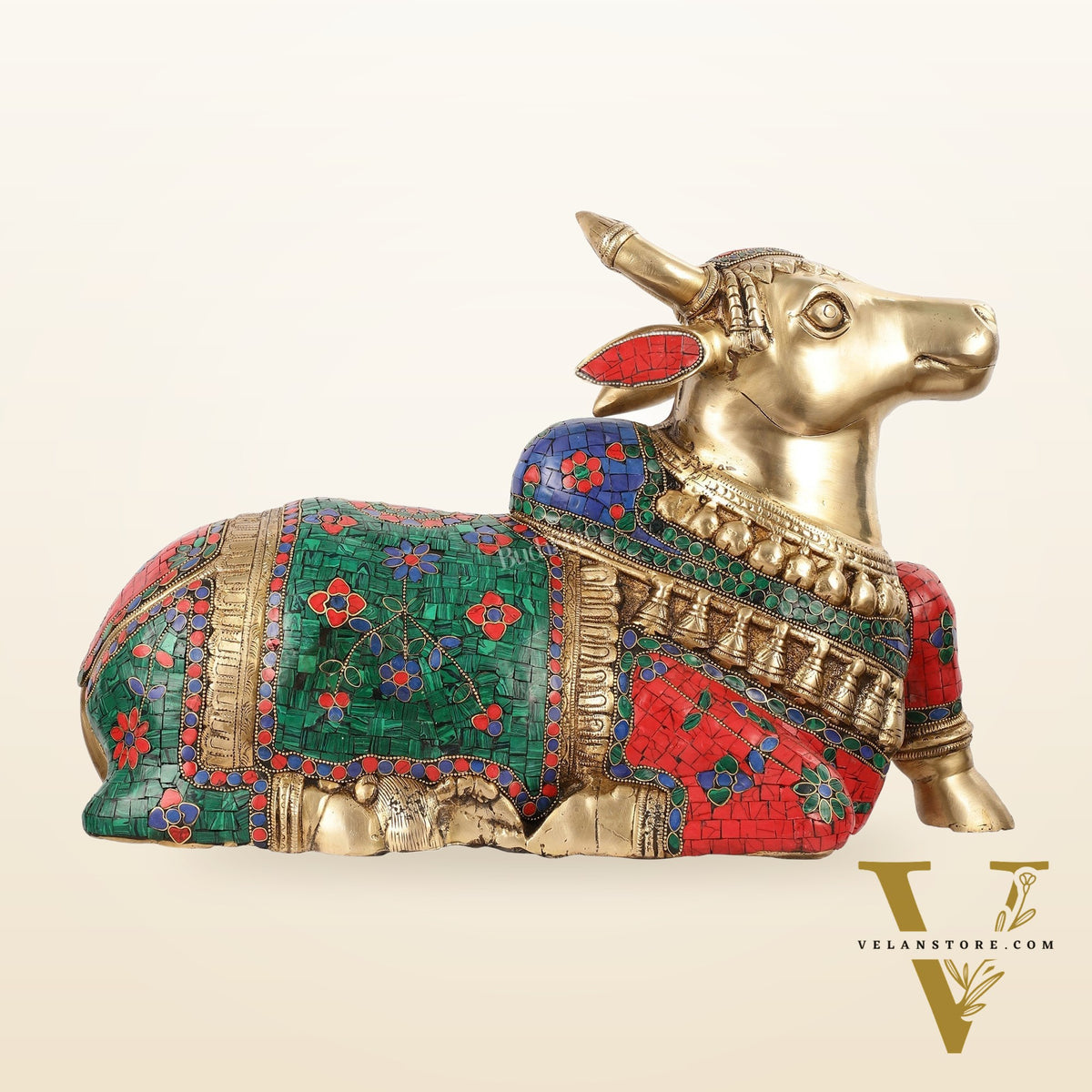Brass Nandi Idol with Exquisite Stonework 20 inch