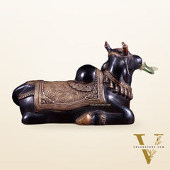 Brass Nandi Statue Black tone - 15 inch