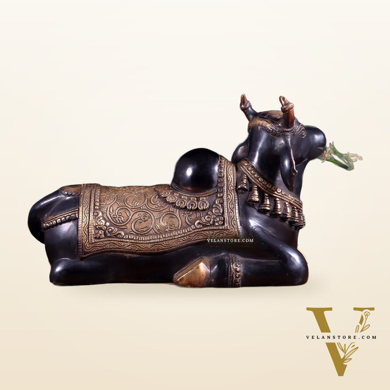 Brass Nandi Statue Black tone - 15 inch