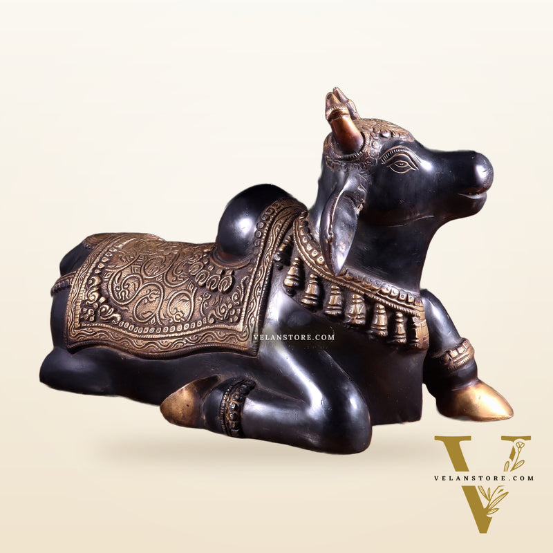 Brass Nandi Statue Black tone - 15 inch