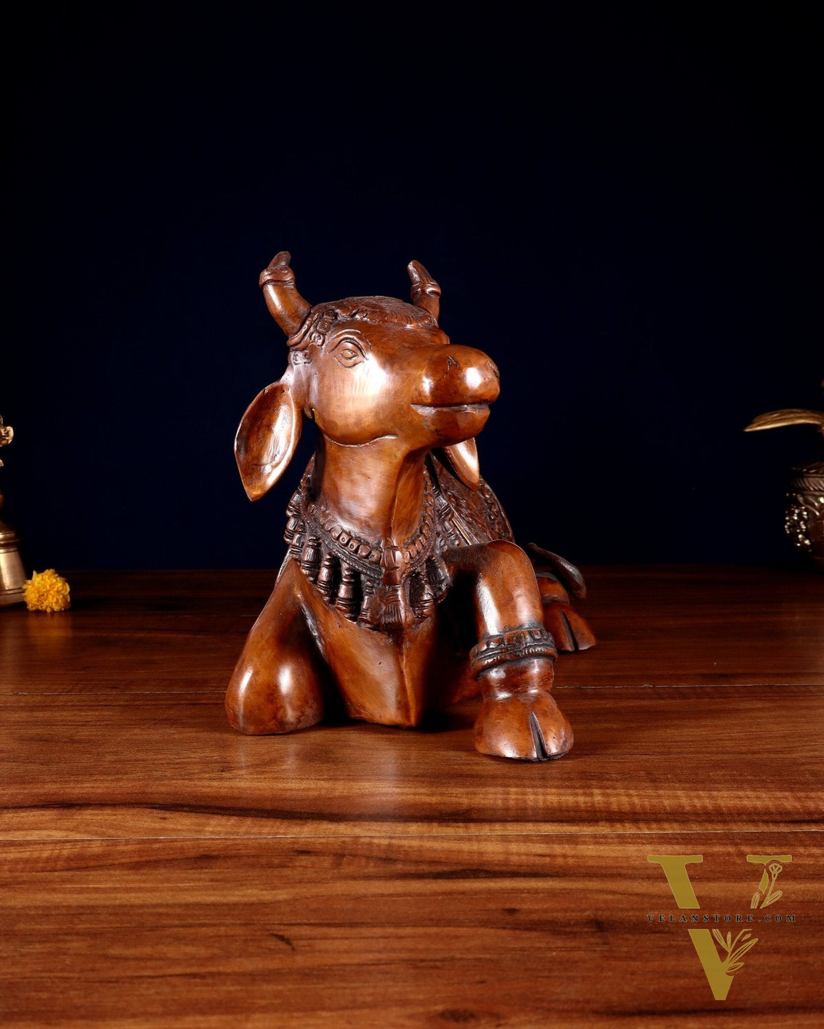 Brass Nandi Statue copper tone - 15 inch