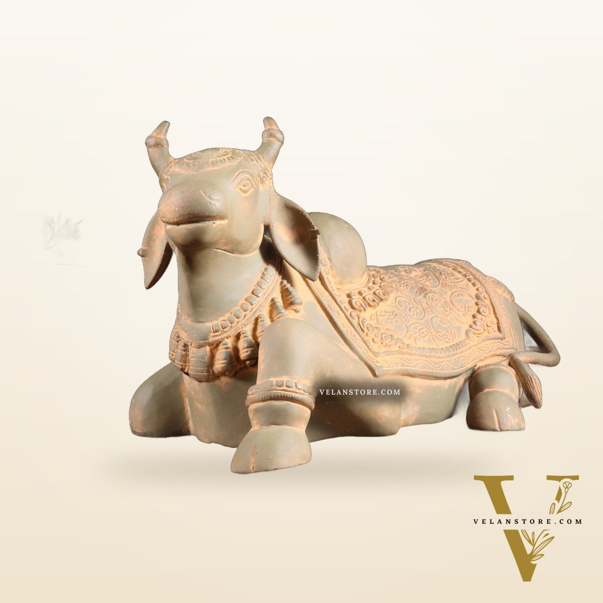 Brass Nandi Statue green sand finish - 15 inch