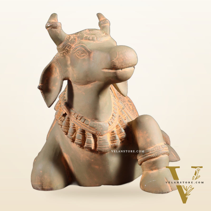 Brass Nandi Statue green sand finish - 15 inch