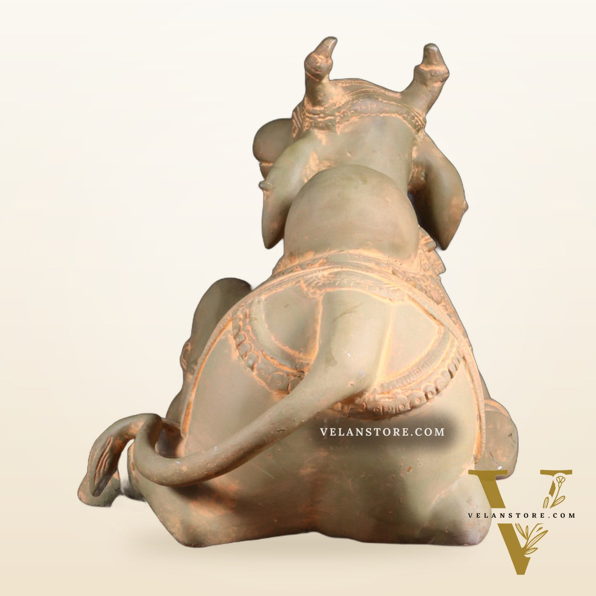 Brass Nandi Statue green sand finish - 15 inch