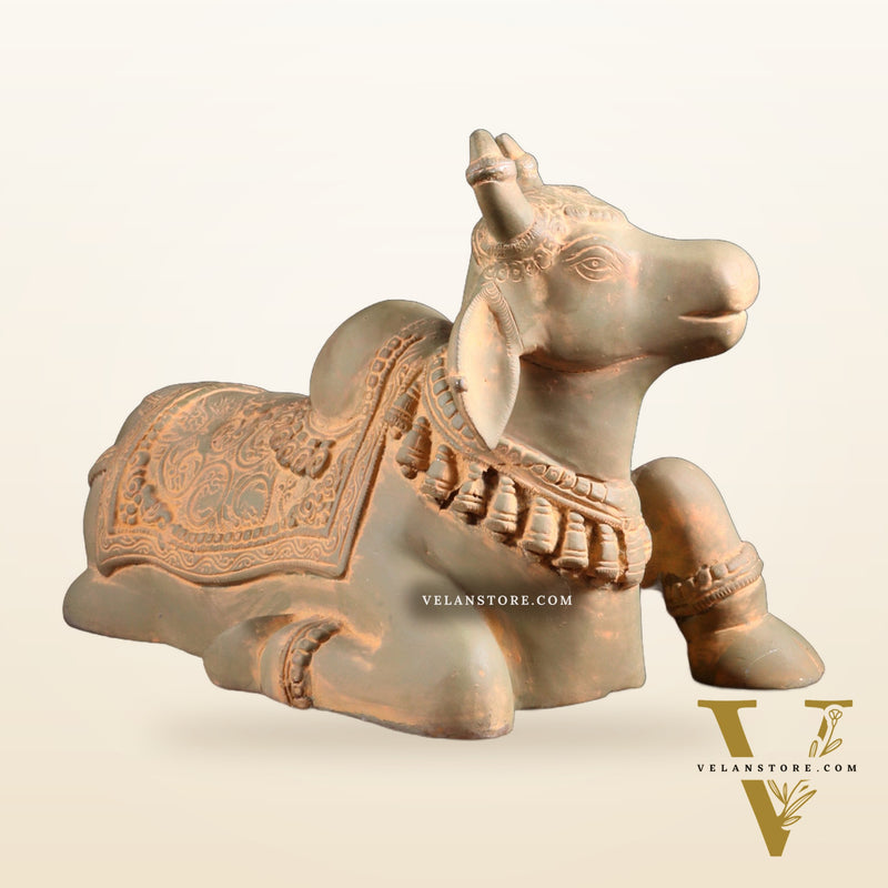 Brass Nandi Statue green sand finish - 15 inch
