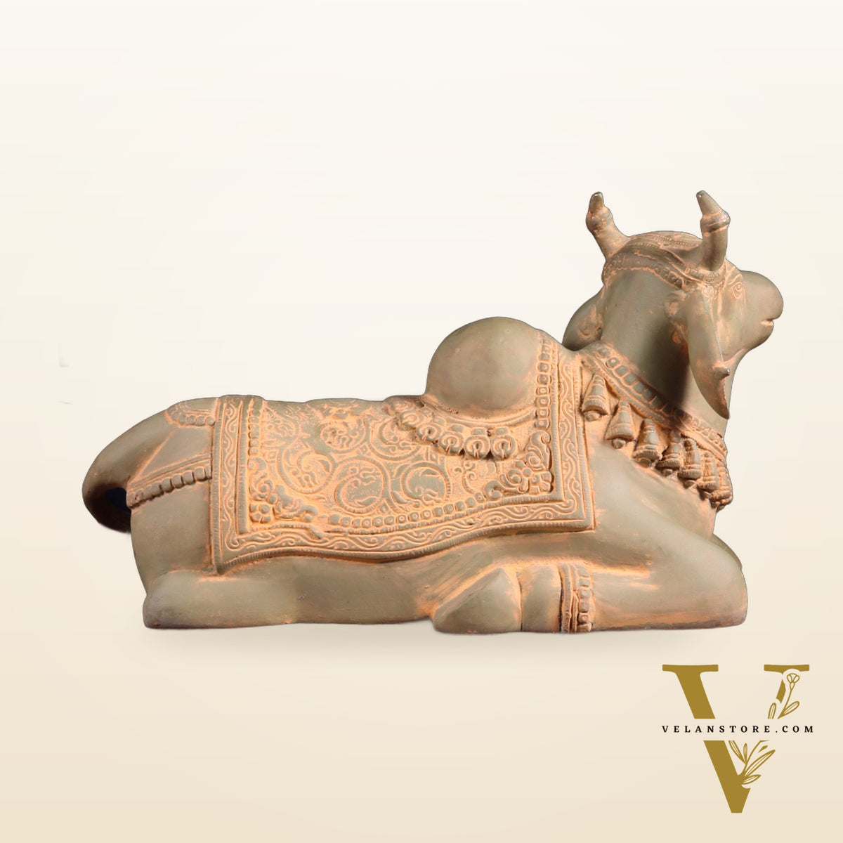 Brass Nandi Statue green sand finish - 15 inch