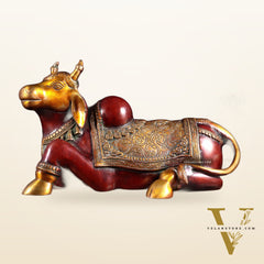Brass Nandi Statue Hoysala red tone - 15 inch