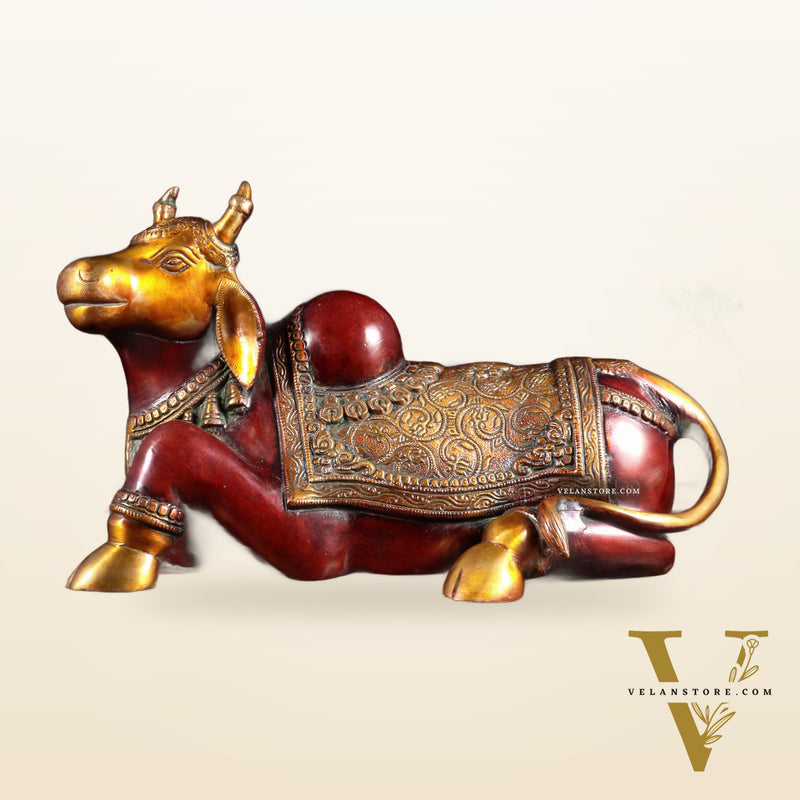 Brass Nandi Statue Hoysala red tone - 15 inch