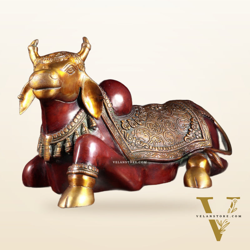 Brass Nandi Statue Hoysala red tone - 15 inch