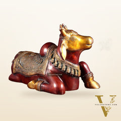 Brass Nandi Statue Hoysala red tone - 15 inch