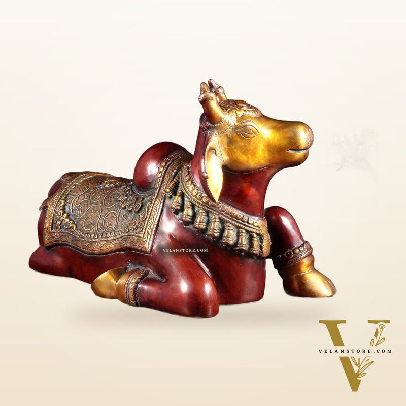 Brass Nandi Statue Hoysala red tone - 15 inch