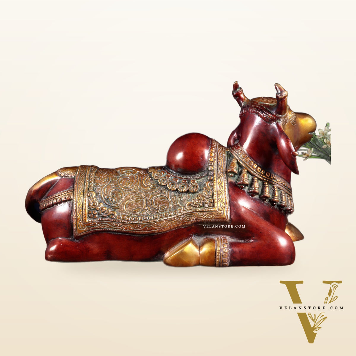 Brass Nandi Statue Hoysala red tone - 15 inch