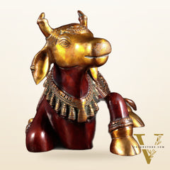 Brass Nandi Statue Hoysala red tone - 15 inch