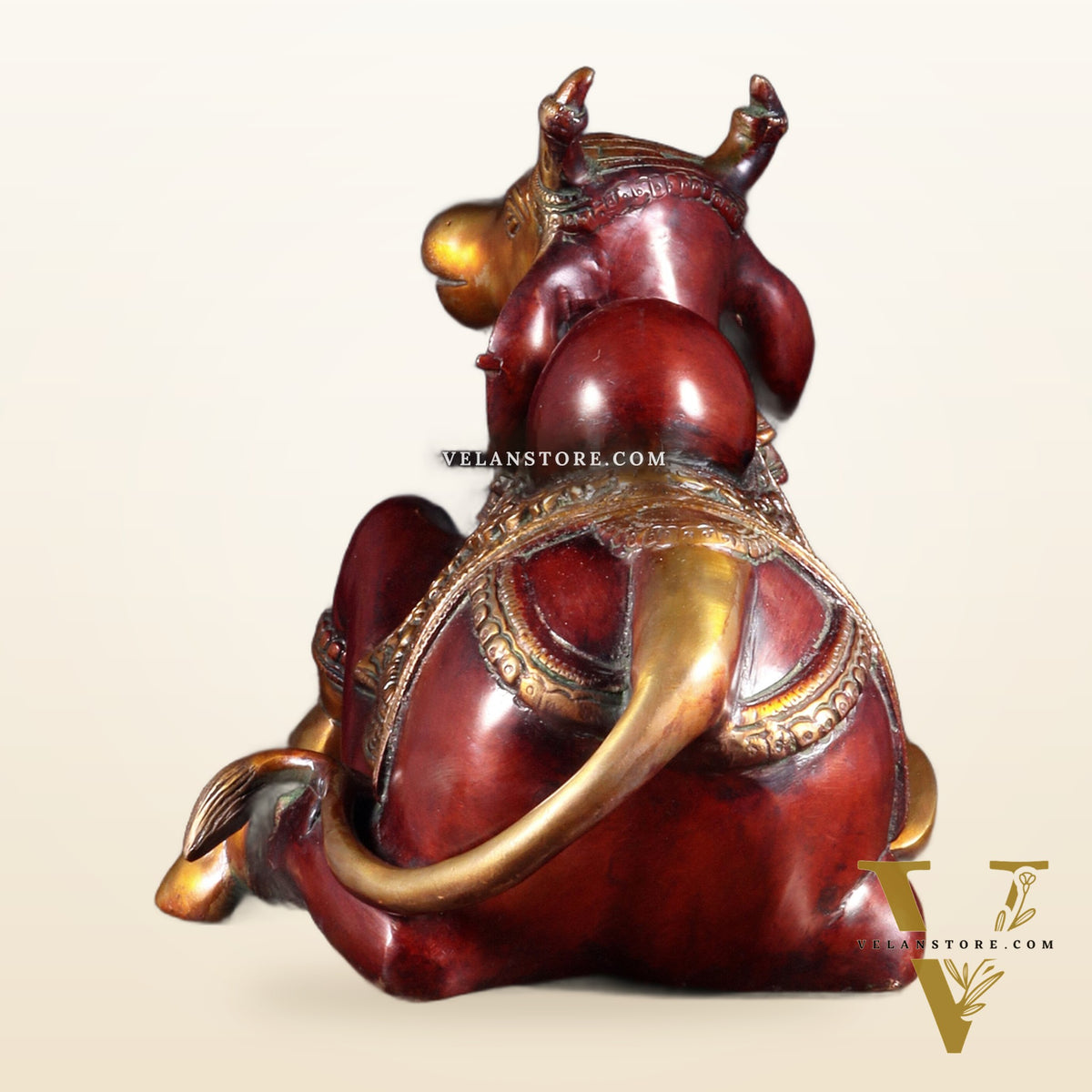 Brass Nandi Statue Hoysala red tone - 15 inch