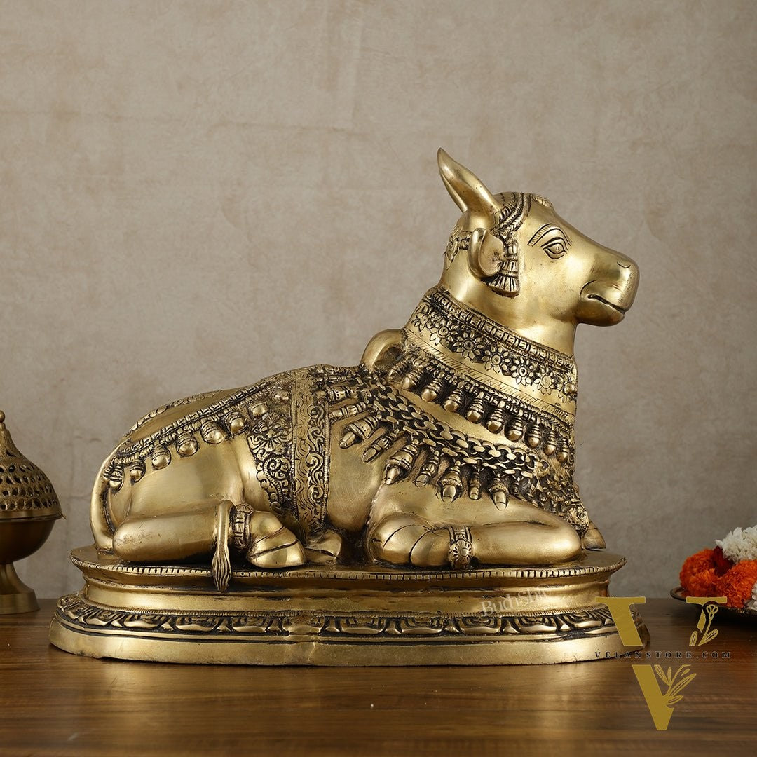 Brass Nandi Statue vintage tone - 20 inch