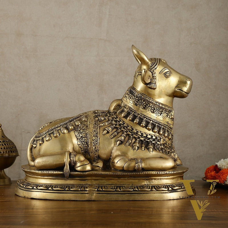 Brass Nandi Statue vintage tone - 20 inch