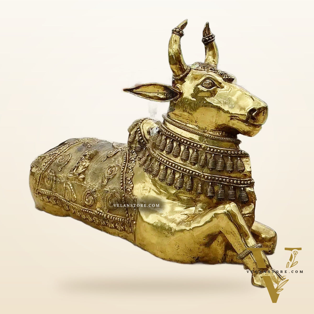 Brass Nandi Statue with Lord Shiva Carvings – Massive 44"x81"x35", 145 kg