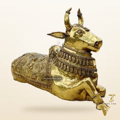 Brass Nandi Statue with Lord Shiva Carvings – Massive 44"x81"x35", 145 kg