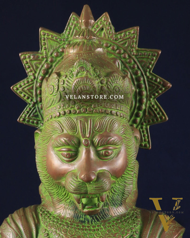 Brass Narasimha Killing Hiranyakashipu Statue – 25.3" x 16" x 13.5" | Bronze-Tone Divine Protector