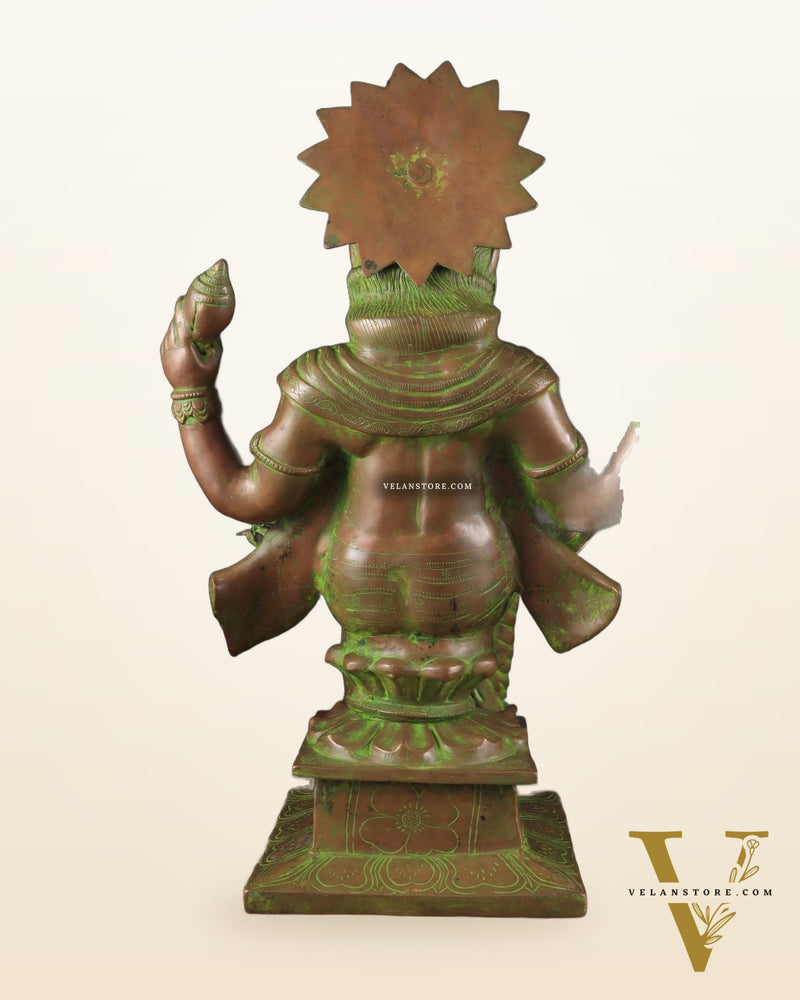 Brass Narasimha Killing Hiranyakashipu Statue – 25.3" x 16" x 13.5" | Bronze-Tone Divine Protector