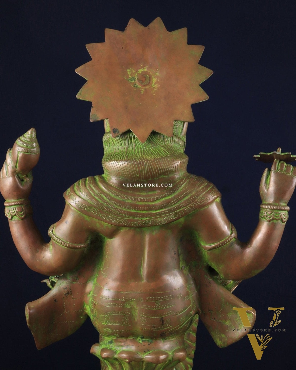 Brass Narasimha Killing Hiranyakashipu Statue – 25.3" x 16" x 13.5" | Bronze-Tone Divine Protector