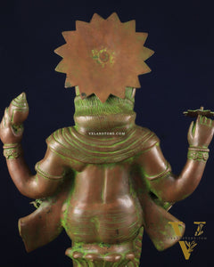 Brass Narasimha Killing Hiranyakashipu Statue – 25.3" x 16" x 13.5" | Bronze-Tone Divine Protector