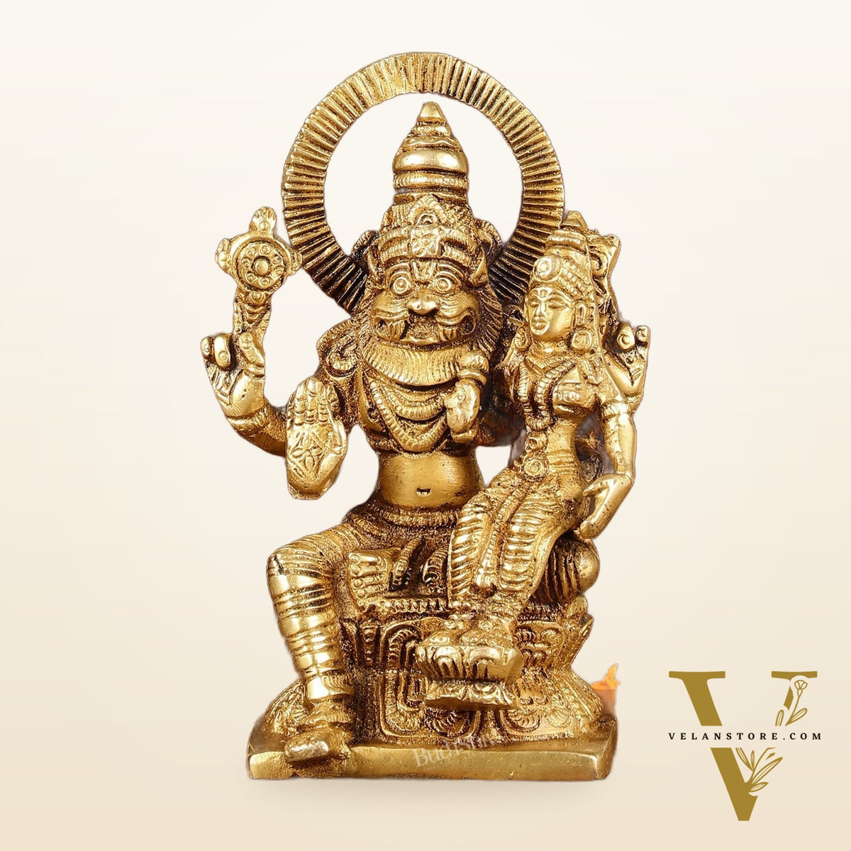 Brass Narasimha Lakshmi Idol | Height: 6 inch