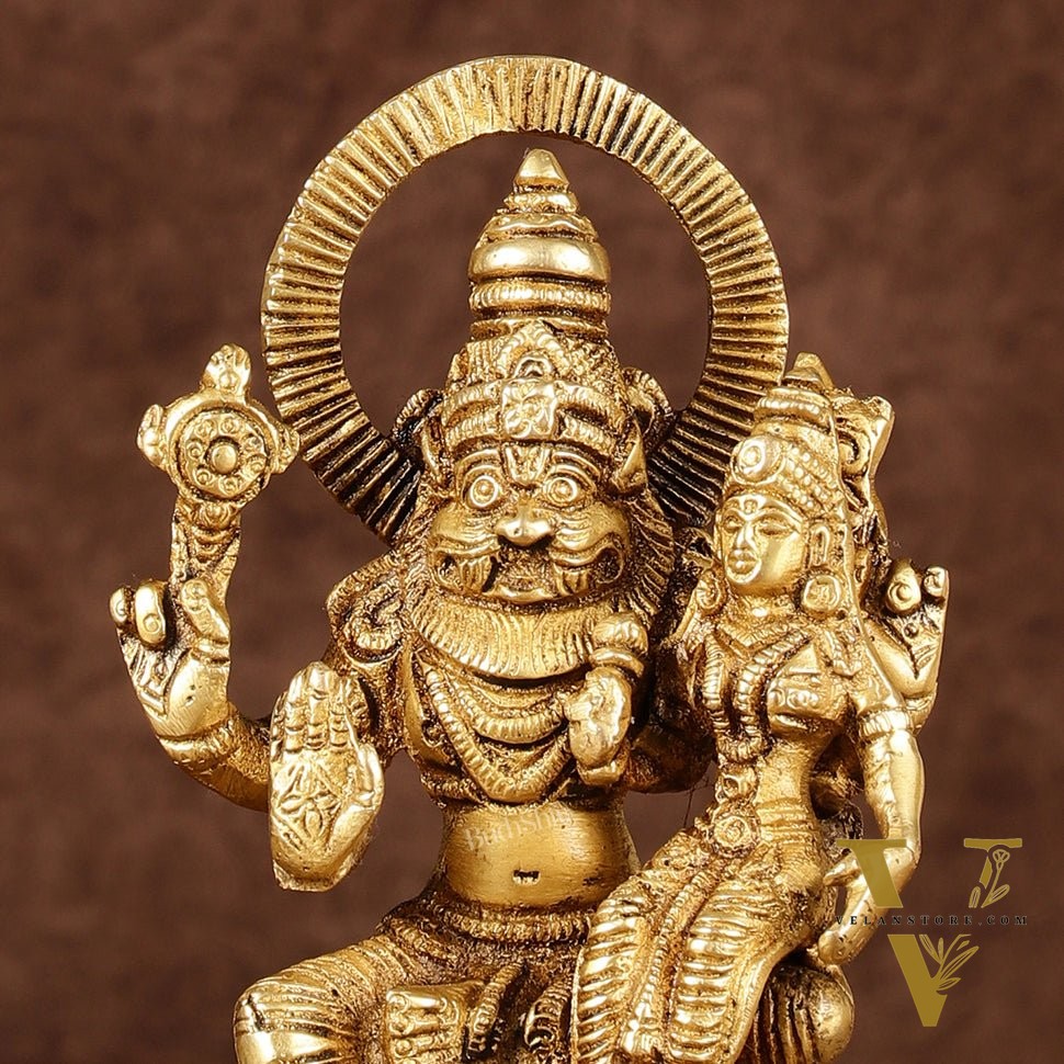 Brass Narasimha Lakshmi Idol | Height: 6 inch