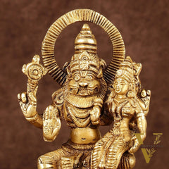 Brass Narasimha Lakshmi Idol | Height: 6 inch