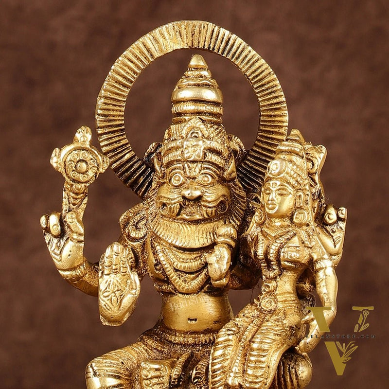 Brass Narasimha Lakshmi Idol | Height: 6 inch