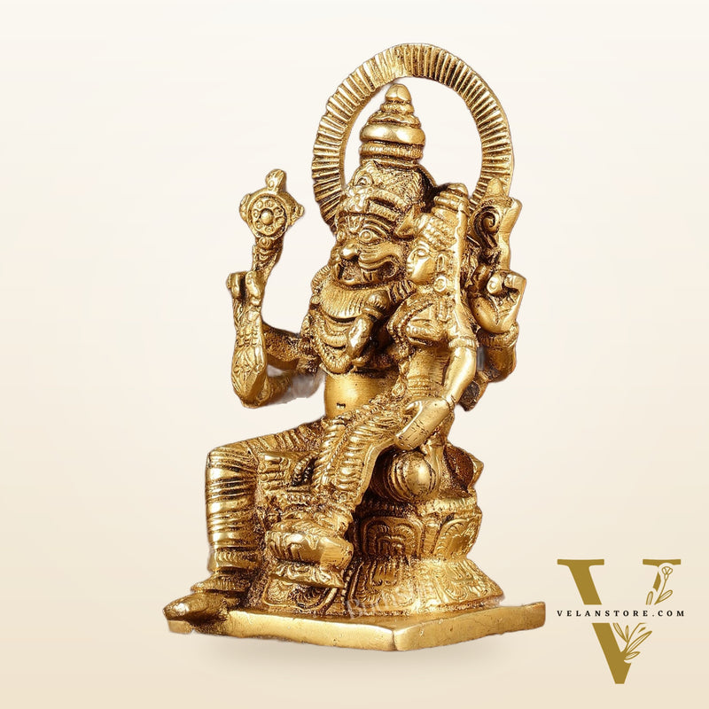 Brass Narasimha Lakshmi Idol | Height: 6 inch