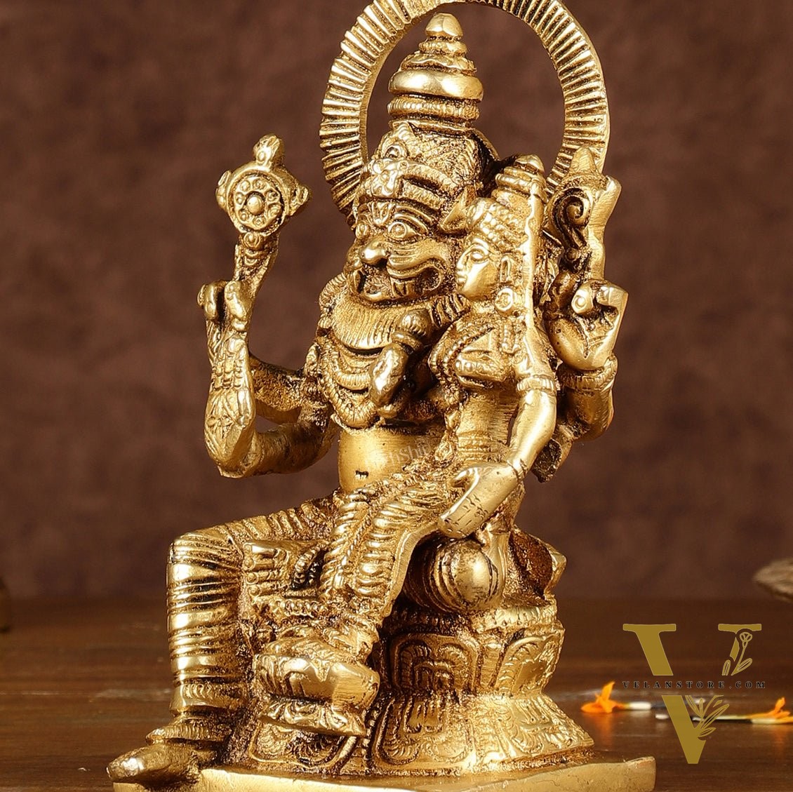 Brass Narasimha Lakshmi Idol | Height: 6 inch