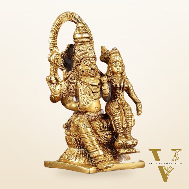 Brass Narasimha Lakshmi Idol | Height: 6 inch