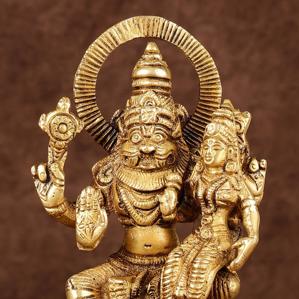 Brass Narasimha Lakshmi Idol | Height: 6 inch